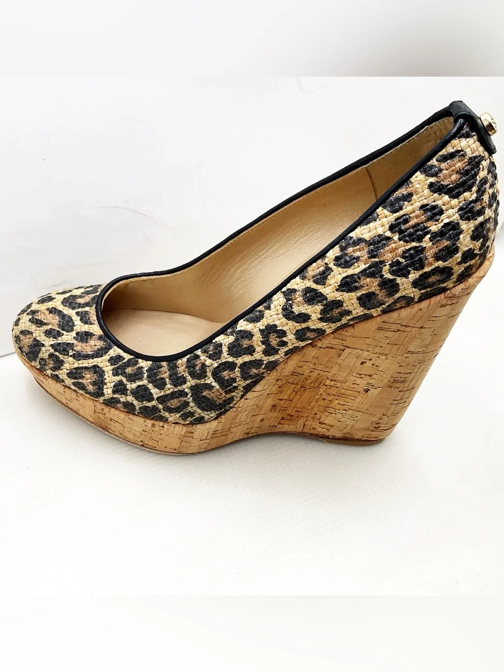 {Stuart Weitzman} Leopard-print Cork Wedge Raffia Platforms